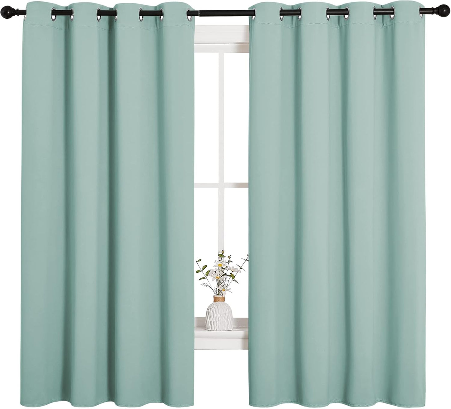 NICETOWN Halloween Pitch Black Solid Thermal Insulated Grommet Blackout Curtains/Drapes for Bedroom Window (2 Panels, 42 inches Wide by 63 inches Long, Black) - Colors A