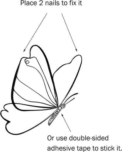 EONBES Black Metal Butterfly Wall Art Wall Decor Wall Sculpture Wall Hanging, Steel Metal Line Art, for Living Room Bedroom, 2 Pieces