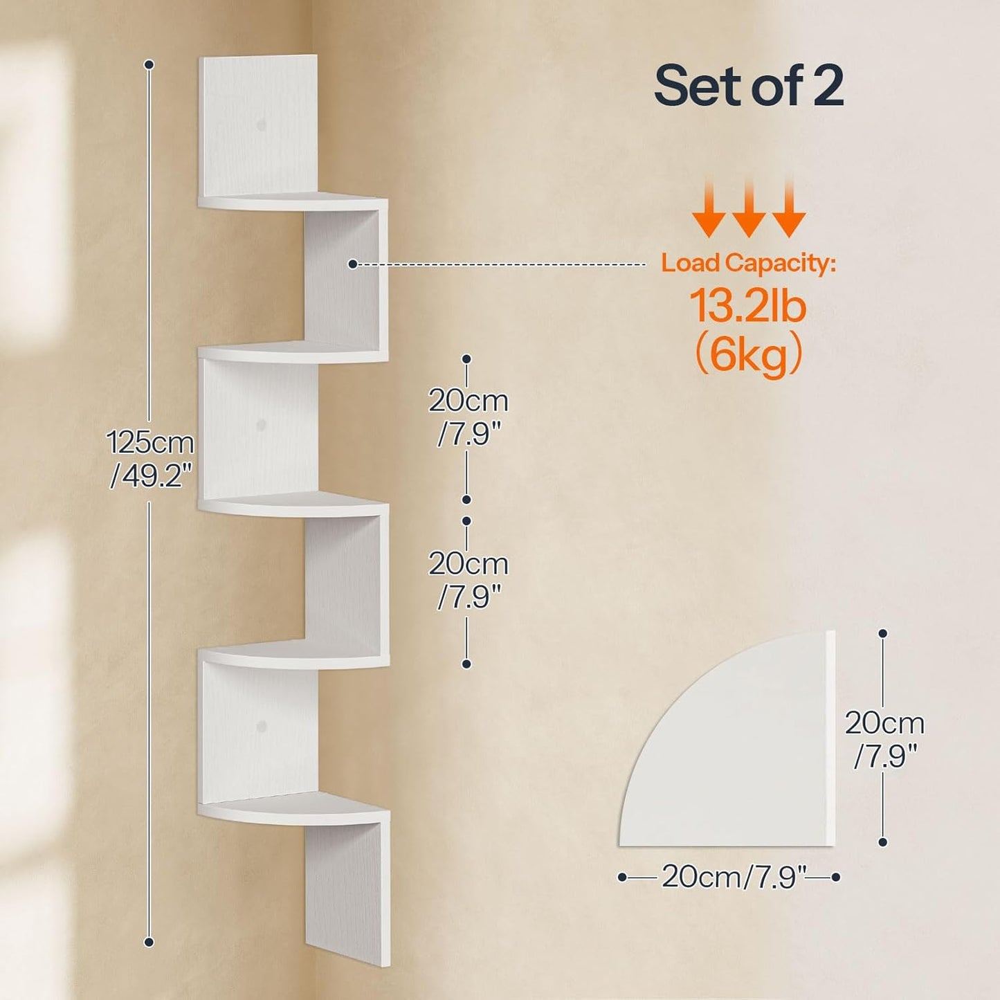 HOOBRO Corner Shelf Wall-Mounted, Set of 2 Floating Corner Shelves for Wall, 4-Tier Corner Bookshelves for Living Room, Bedroom, Bathroom, Home Office, Black BK25BJP201