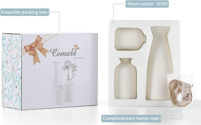 CEMABT Beige Ceramic vase Set-3 Small Flower vases for Decor,Modern Boho Farmhouse Home Decor,Decorative vase for Pampas Grass&Dried Flowers,idea Shelf,Table,Bookshelf ，Entryway- Distressed