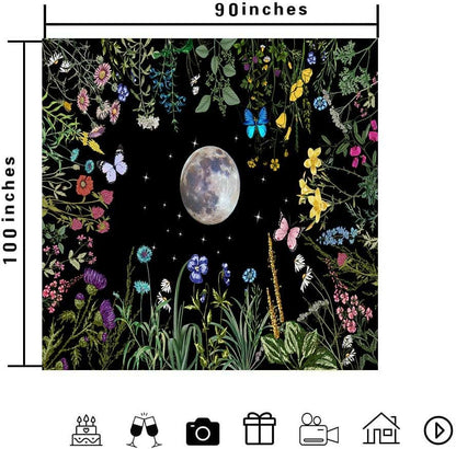 TPMDFC Moon Garden Tapestry, 80x60inch, Boho Moon Floral Tapestry for Bedroom Nature Flowers Plants Tapestries Wall Hanging for Living Room Dorm