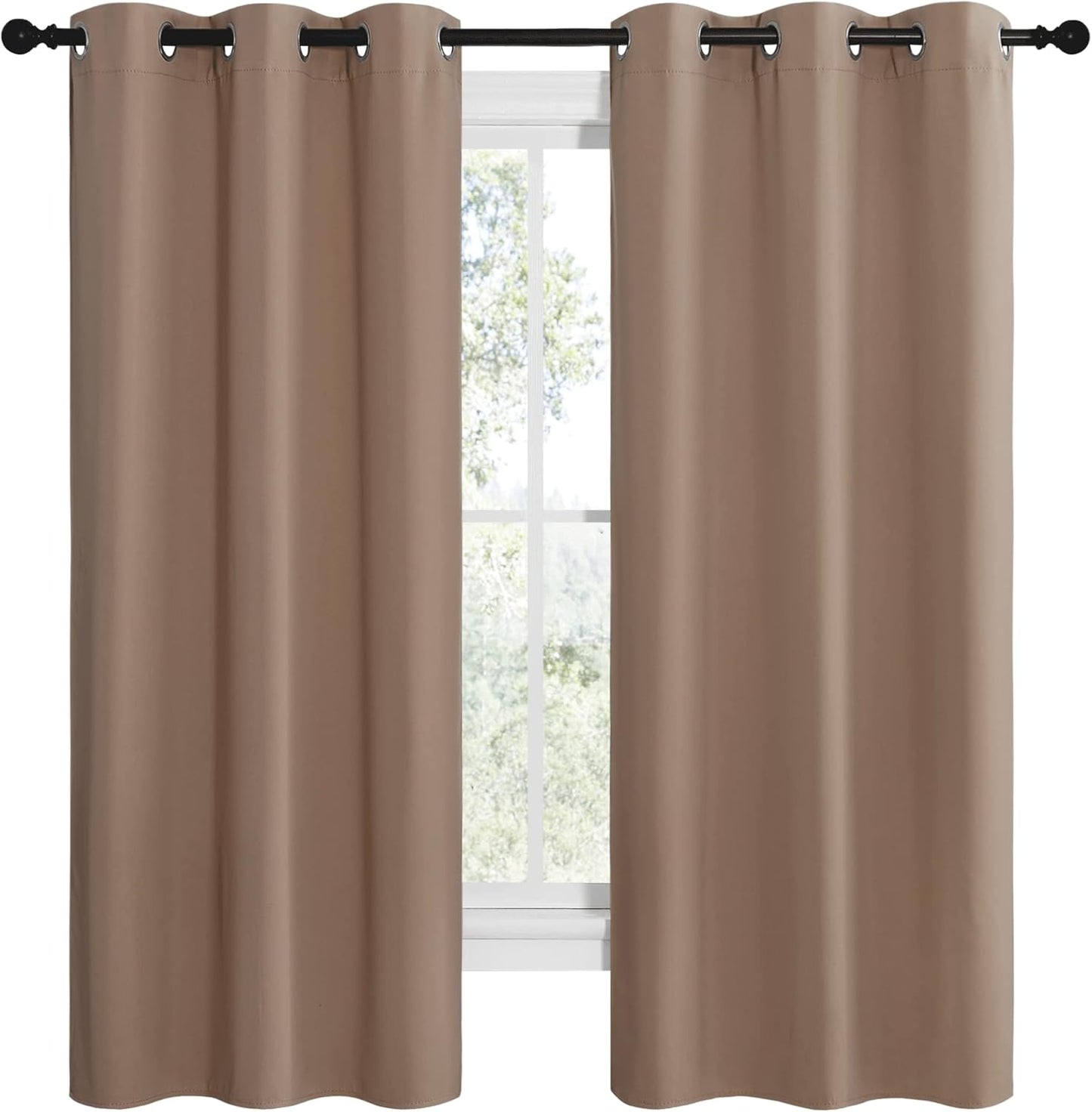 NICETOWN Halloween Pitch Black Solid Thermal Insulated Grommet Blackout Curtains/Drapes for Bedroom Window (2 Panels, 42 inches Wide by 63 inches Long, Black) - Colors D