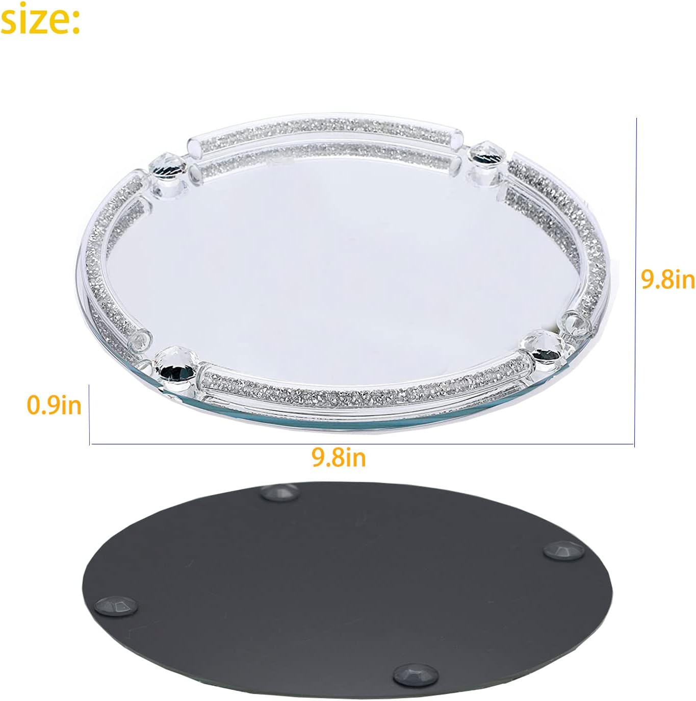 Crystal Glass Tray, Modern Mirror Jewelry Dresser Trinket Trays with Crushed Diamond, 11.8" x 7.9"Rectangular Makeup Perfume Tray for Bathroom Bedroom, Home Decor, Hotel Banquet, Party(Silver)