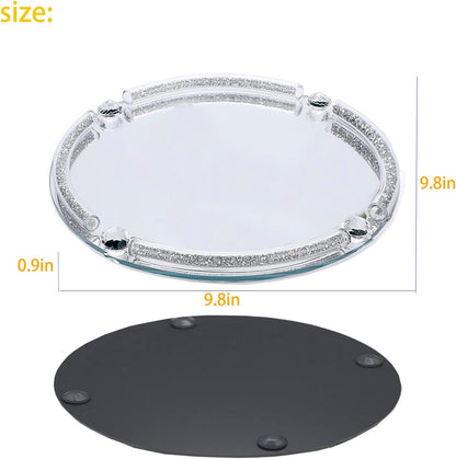 Crystal Glass Tray, Modern Mirror Jewelry Dresser Trinket Trays with Crushed Diamond, 11.8" x 7.9"Rectangular Makeup Perfume Tray for Bathroom Bedroom, Home Decor, Hotel Banquet, Party(Silver)