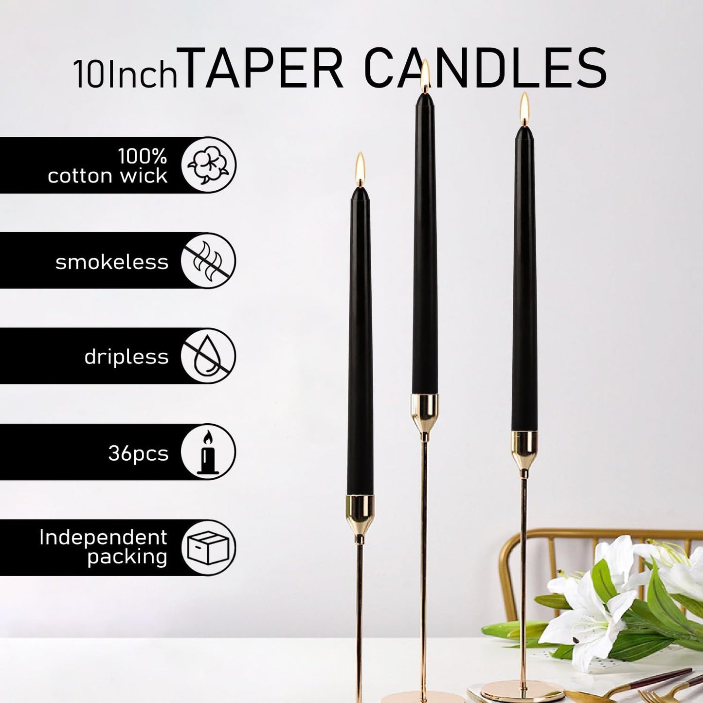 30-Pack 10-Color Taper Candles - 10 Inch Dripless & 10-Hour Burn｜Wedding/Birthday/Home Decor with Premium Wax