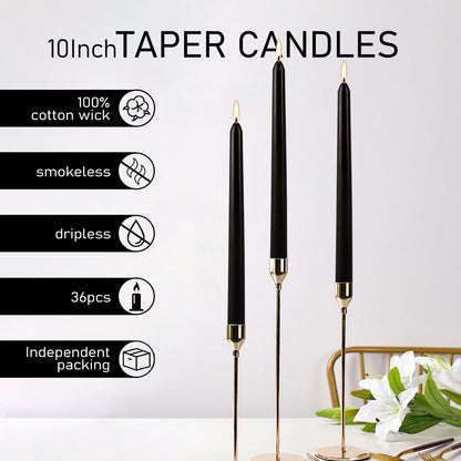 30-Pack 10-Color Taper Candles - 10 Inch Dripless & 10-Hour Burn｜Wedding/Birthday/Home Decor with Premium Wax