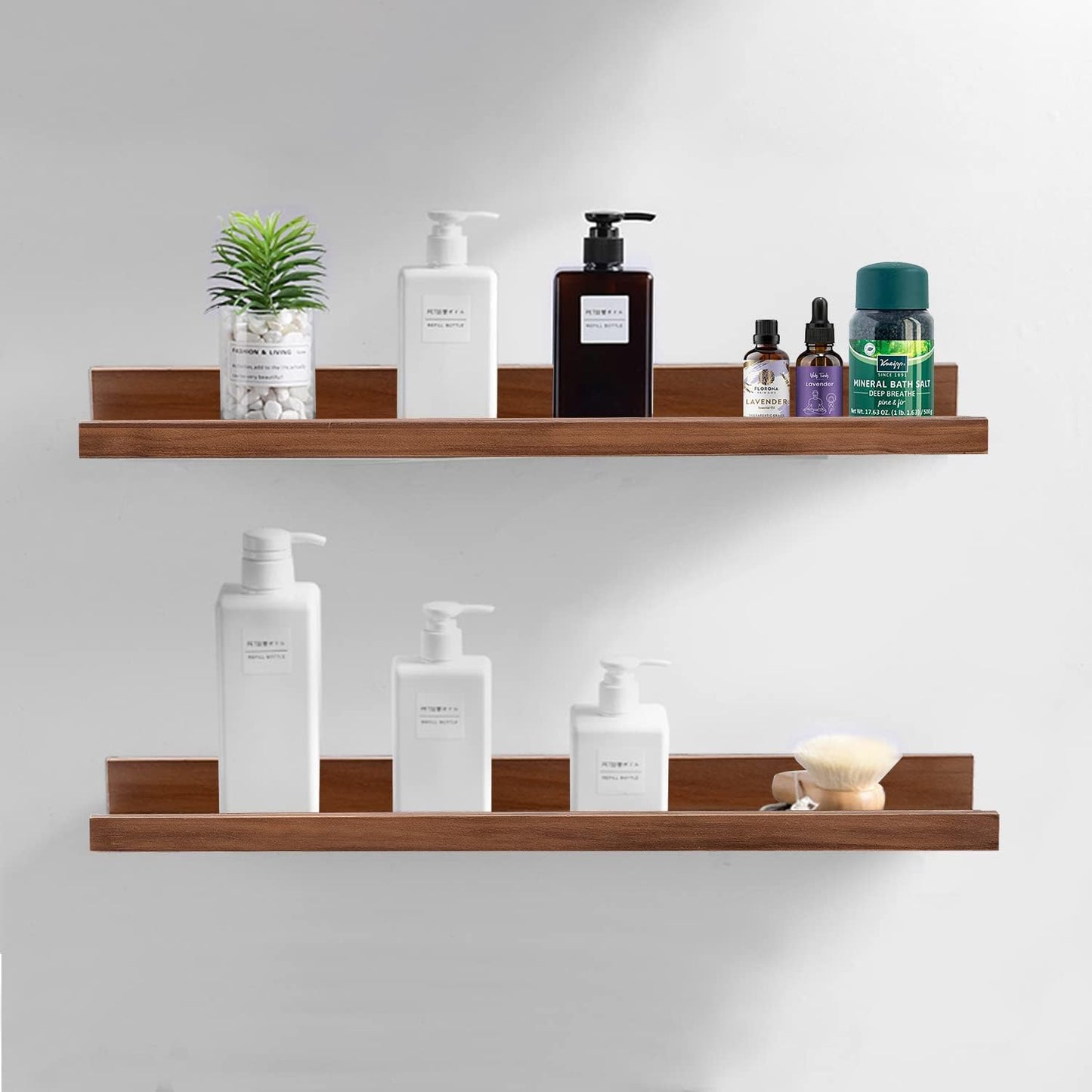 AZSKY Floating Shelves Wall Mounted Set of 2 Natural Wood Picture Shelves Wall Shelves for Bedroom Bathroom Living Room Kitchen Laundry Room Storage & Decoration 24 Inch
