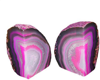 JIC Gem Dyed Blue Agate Bookends Geode Decorative Book Ends for Heavy Books with Rubber Bumpers for Office and Home Decoration Polished Small Size 2 to 3 Lbs