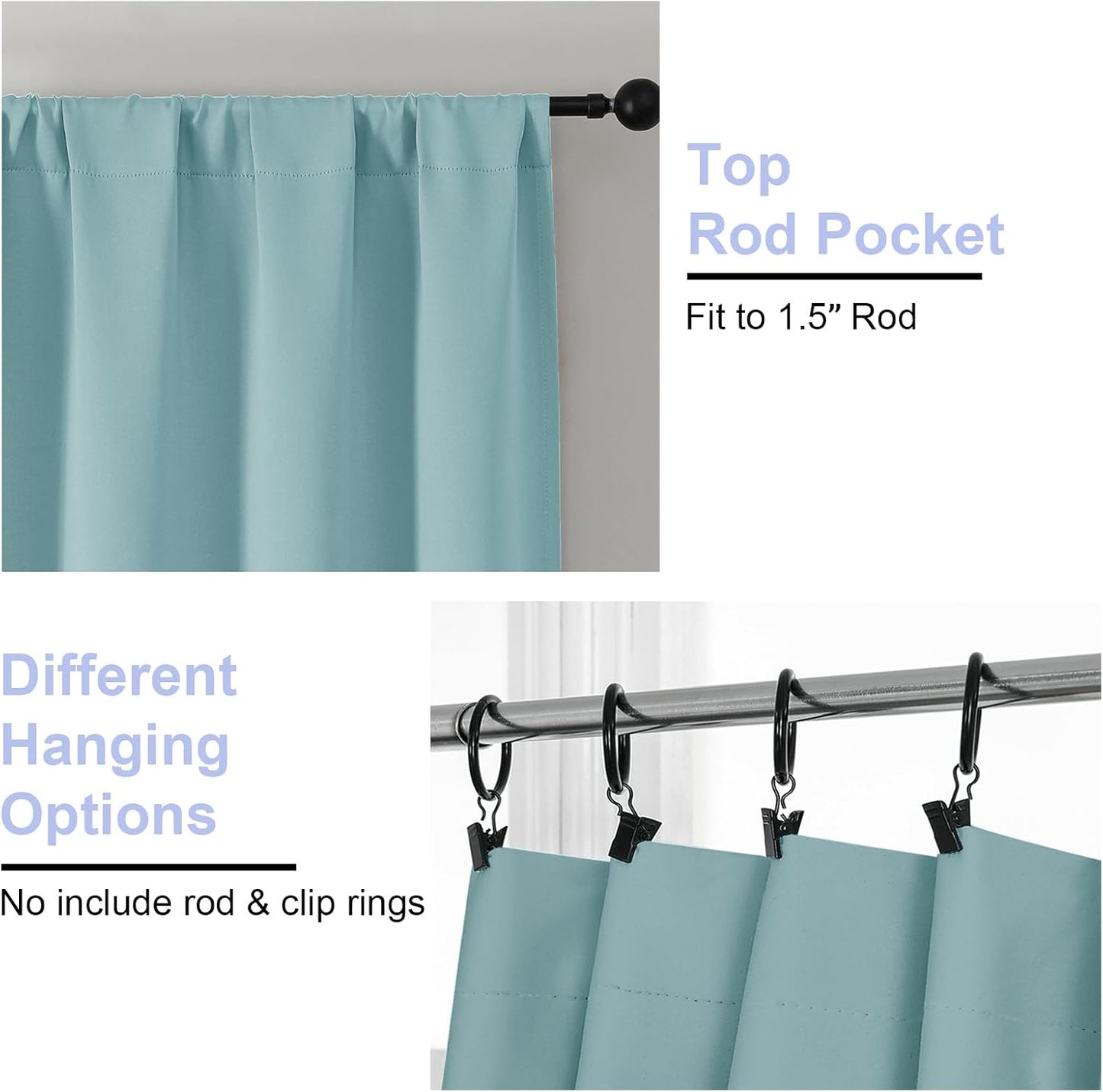 Simplebrand Ava Sage Green Blackout Curtains for Bedroom 63 Inch Length 2 Panels Set, Solid Thermal Insulated Energy Saving Rod Pocket Window Treatment Curtains Blackout Drapes, W40 x L63 Inch, Sage - Colors A