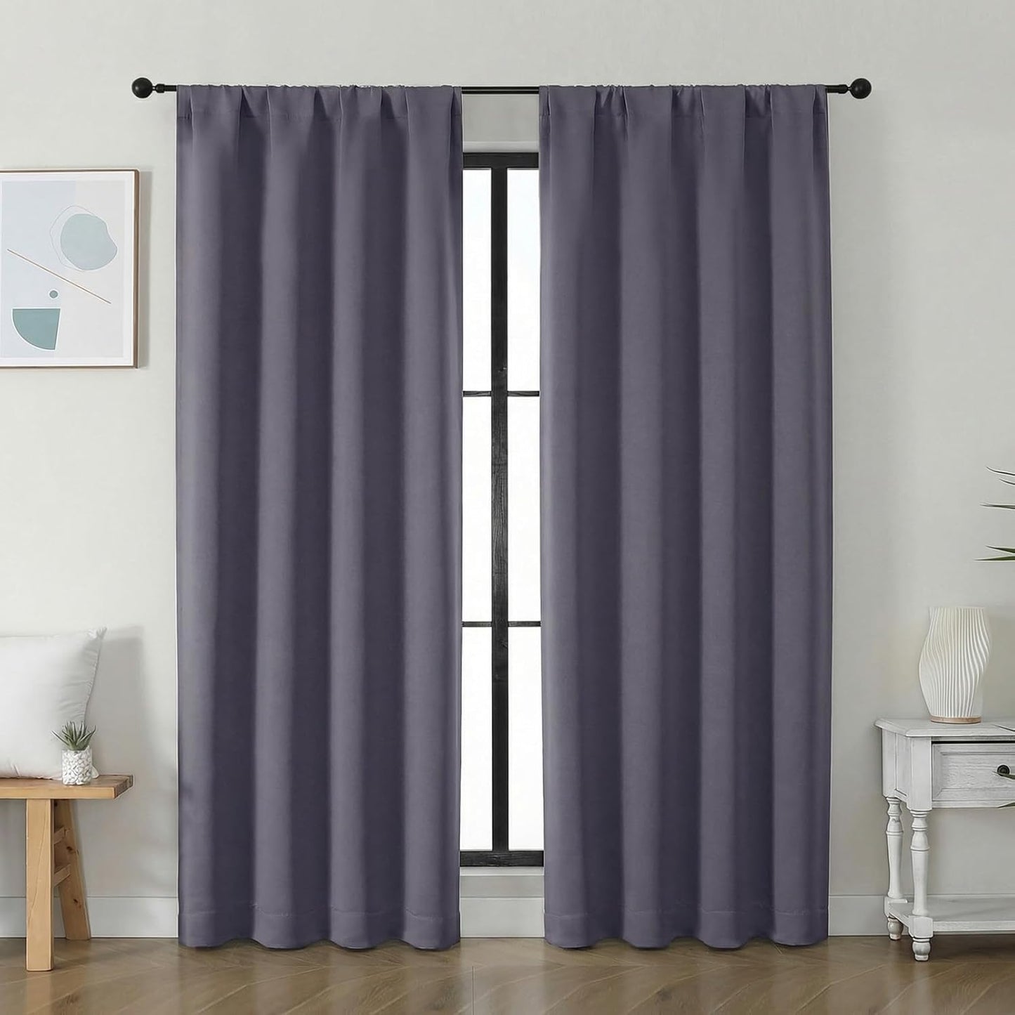 Simplebrand Ava Sage Green Blackout Curtains for Bedroom 63 Inch Length 2 Panels Set, Solid Thermal Insulated Energy Saving Rod Pocket Window Treatment Curtains Blackout Drapes, W40 x L63 Inch, Sage - Colors A