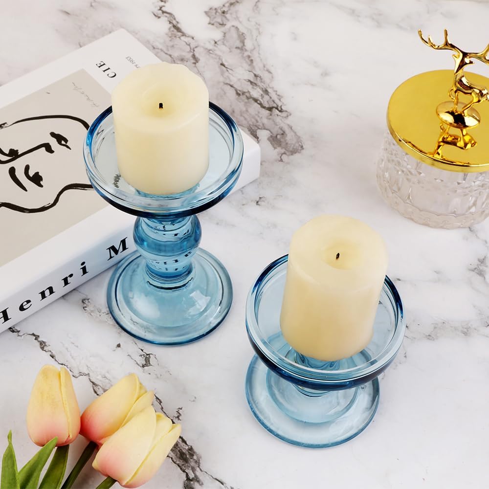 6-Piece Set of Glass Candlestick, Crystal Candlestick Holder Holder and Conical Candle, Christmas Candle Holder Decoration, Family Living Room Wedding Candle Holder (Clear 2sets)