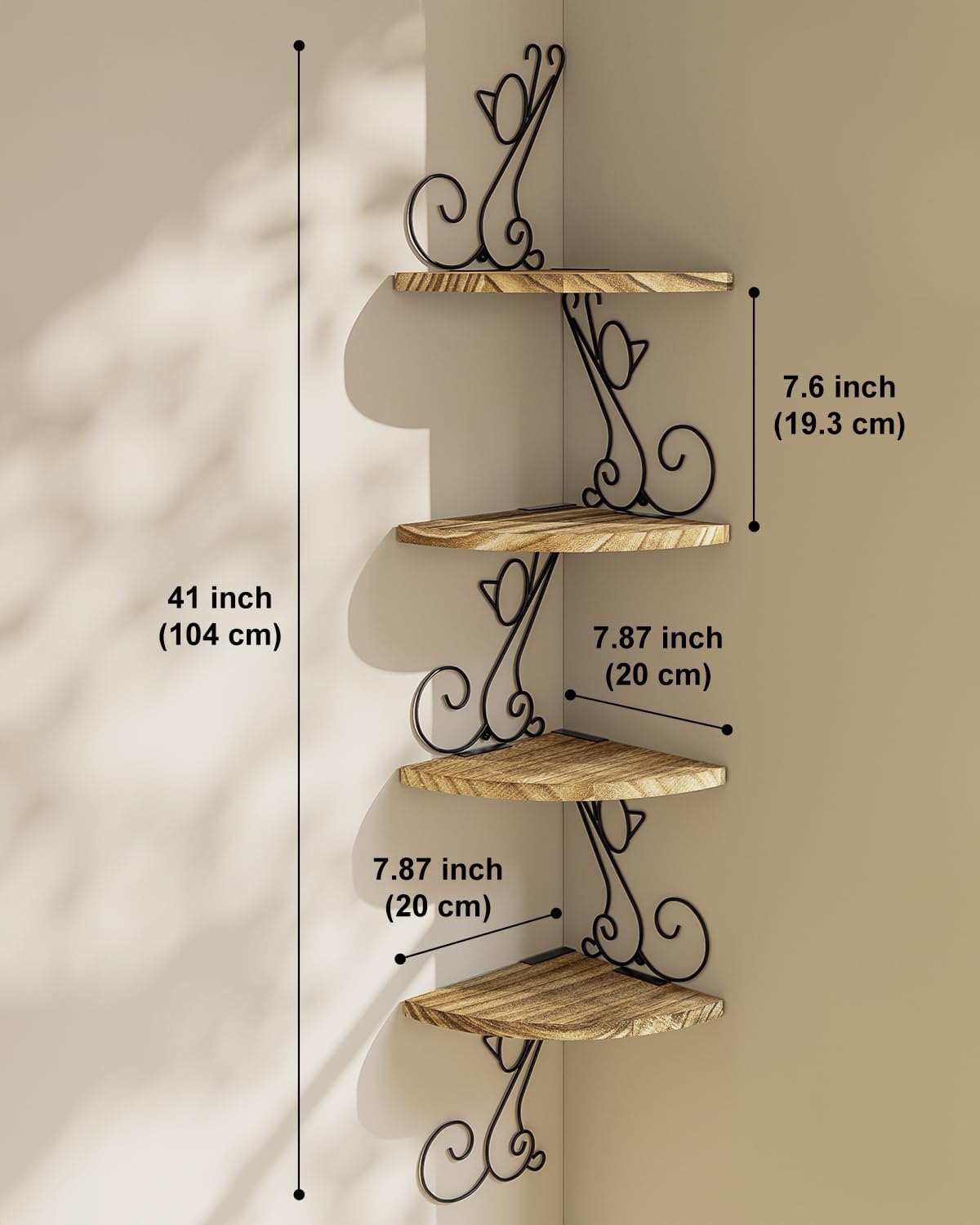 Alsonerbay Corner Shelf Wall Mount, 4 Tier Floating Shelves for Wall, Easy-to-Assemble Wall Shelves Rustic Wood Decor for Bedroom Living Room Bathroom Kitchen Office, Walnut Finish