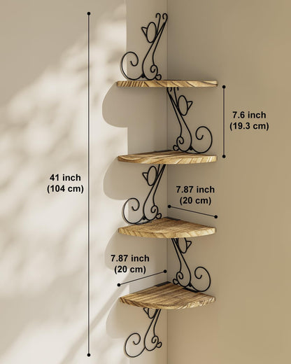 Alsonerbay Corner Shelf Wall Mount, 4 Tier Floating Shelves for Wall, Easy-to-Assemble Wall Shelves Rustic Wood Decor for Bedroom Living Room Bathroom Kitchen Office, Walnut Finish