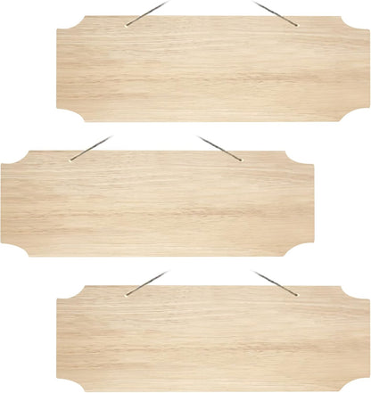 3Pack Blank Wood Sign for Craft Unfinished Hanging Wooden Board with Hole DIY Door Wall Decor Holiday Decoration