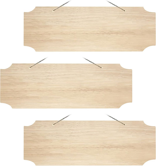 3Pack Blank Wood Sign for Craft Unfinished Hanging Wooden Board with Hole DIY Door Wall Decor Holiday Decoration