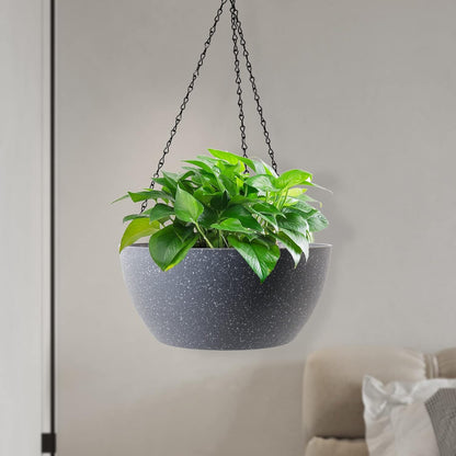 WSMKSZ 10 inch Hanging Planters for Outdoor Indoor Plants with Drainage Holes and Chain, 2 Pack Round Hanging Flower Pots for Garden Home Porch Decor, Black