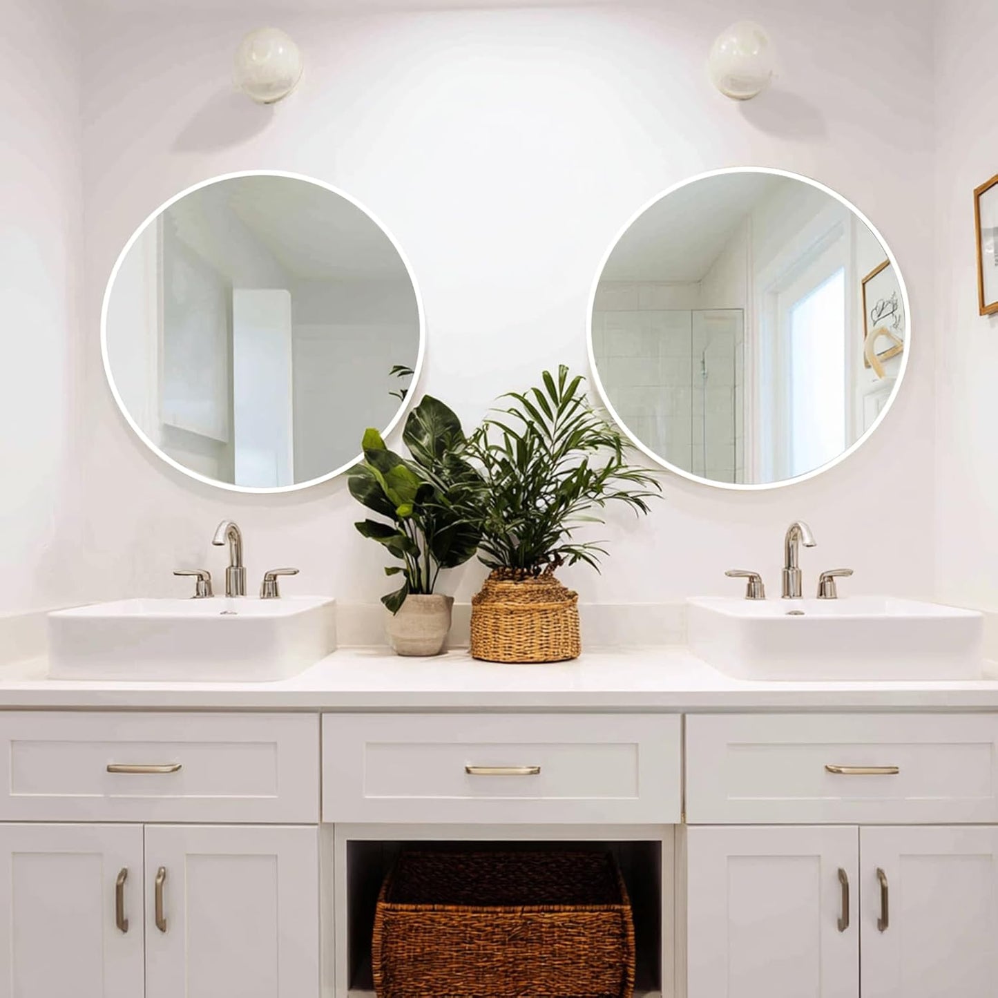 Sunniry Black Round Mirror, Round Mirror 24 inch, Black Circle Mirrors Matte Metal Frame, Wall Mounted Mirrors for Living Room, Bathroom, Wall, Entryway.