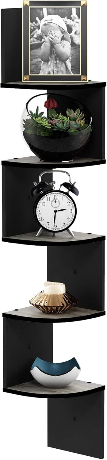 Furinno Rossi 5-Tier Wall Mount Floating Radial Corner Shelf, White