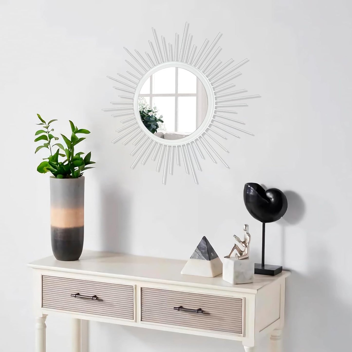 Gold Sunburst Mirrors for Wall Decorative Metal Round Art Mirrors Large Wall Decor Hanging Mirror for Bathroom Bedroom Living Room Vanity Entryway 16"
