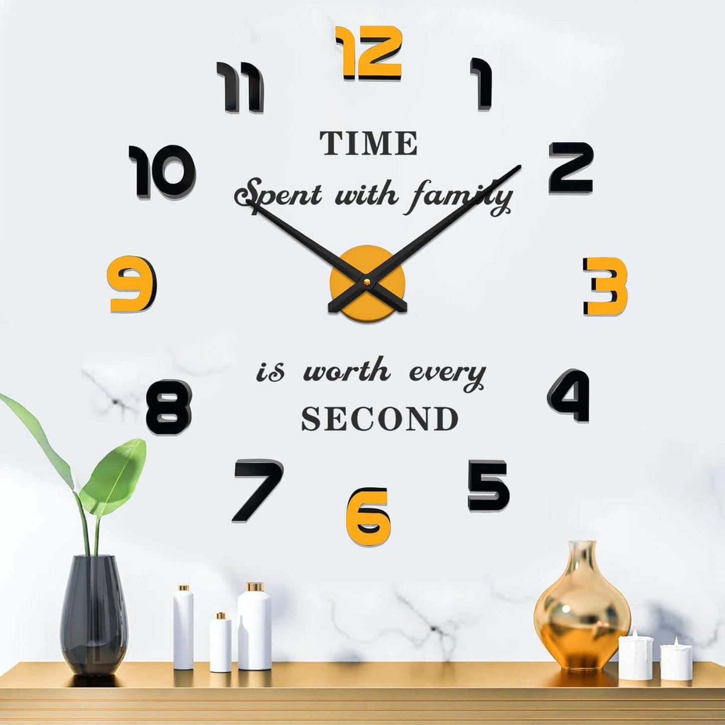 VANGOLD Large Wall Clocks for Living Room Decor, Decorative Wall Clocks Battery Operated (Black Wall Decor)