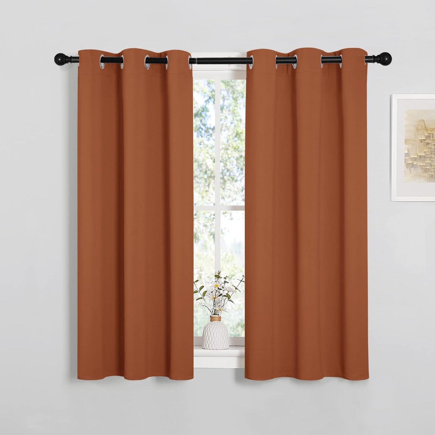 NICETOWN Halloween Pitch Black Solid Thermal Insulated Grommet Blackout Curtains/Drapes for Bedroom Window (2 Panels, 42 inches Wide by 63 inches Long, Black) - Colors B