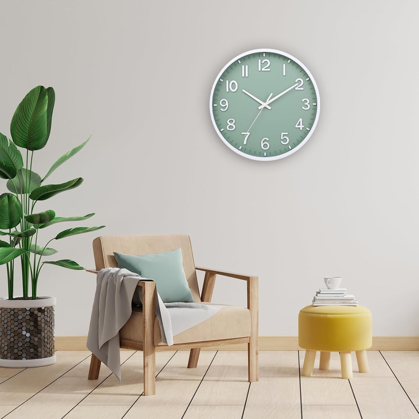 Wall Clocks Battery Operated 8 inch Modern Wall Clock,Silent Non Ticking Wall Clock for Living Room Bedroom Kitchen Office Classroom Decor (Green White)