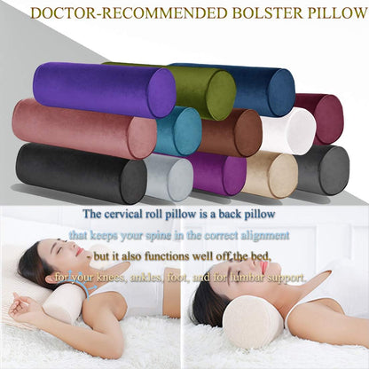 Tinbolunce Memory Foam Roll Pillow for Knee/Leg/Neck - Full Moon Bolster/Round Cylinder Pillow for Sleeping on Side or Back - Removable Cooling Cover Length 18" x 6" Diameter (Navy Blue)