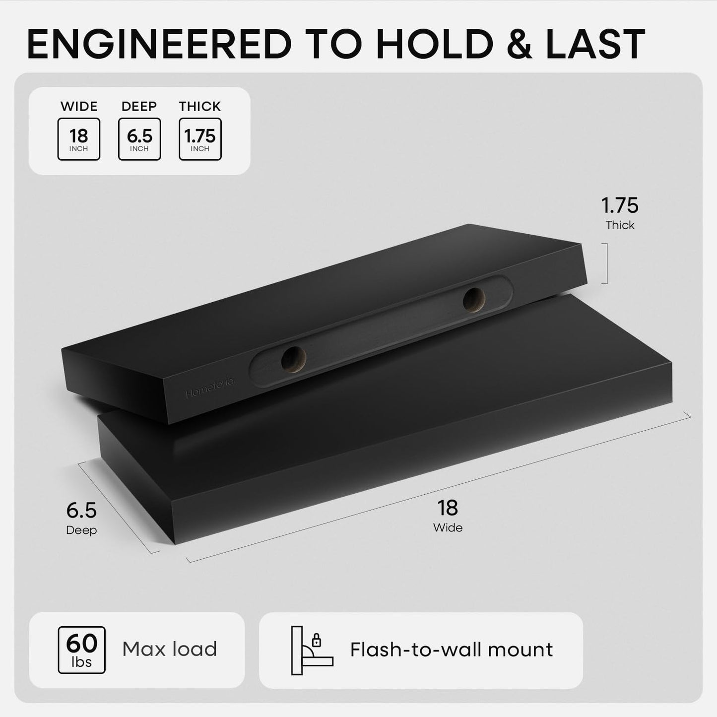 Homeforia 24 inch Natural Floating Shelf, High End Solid Real Wood 24inch Small Floating Shelves for Wall Mounted, Natural Wooden Floating Shelves, Heavy Duty Bracket, 24 X 6.5 X 1.75 in, Set of 2