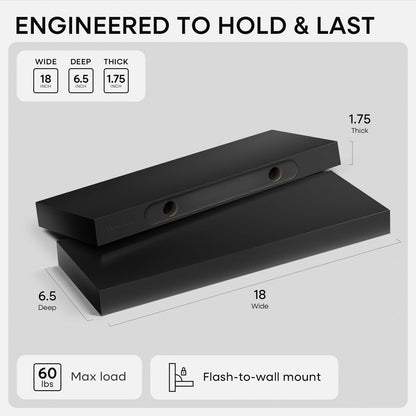 Homeforia 24 inch Natural Floating Shelf, High End Solid Real Wood 24inch Small Floating Shelves for Wall Mounted, Natural Wooden Floating Shelves, Heavy Duty Bracket, 24 X 6.5 X 1.75 in, Set of 2