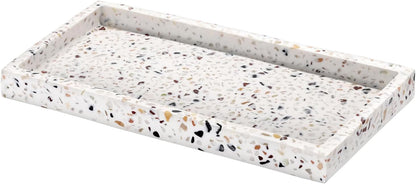 Luxspire Bathroom Vanity Tray, 8 x 4 inch Resin Kitchen Sink Tray for Soap Dispenser Bathroom Countertop Organizer Plate Holder for Perfume Soap Towel Bathroom Accessories, Mini, White Marble