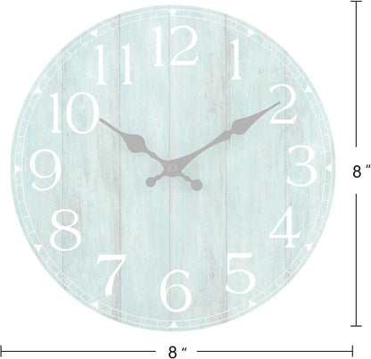 Wall Clock, Rustic Wall Clocks Battery Operated Silent Non Ticking, Country Round Wooden Clocks Farmhous Wall Decorative for Kitchen, Bathroom, Living Room (Gray 8 Inch)