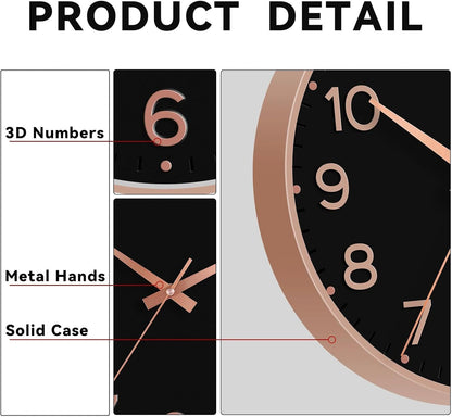 Roymnie Wall Clock Green, Silent Wall Clocks Battery Operated 8 Inch-Modern Non Ticking Analog Clock Decorative for Kitchen Office Bathroom Bedroom(Gold)