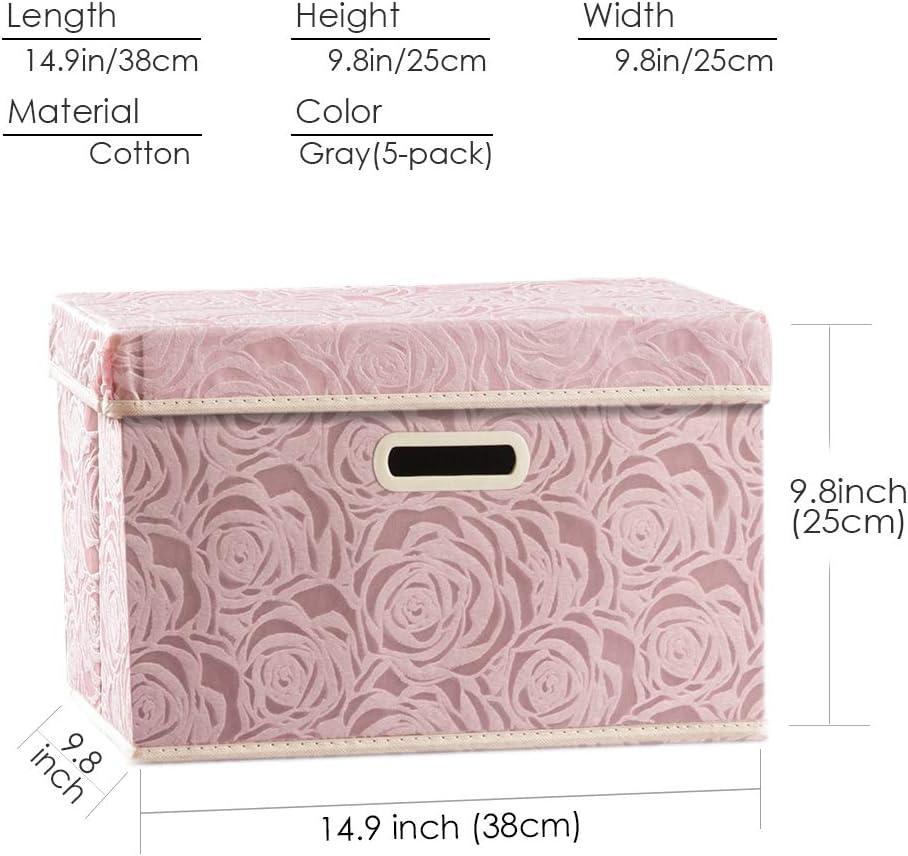 PRANDOM Larger Collapsible Storage Bin with Lid [1-Pack] Fabric Decorative Storage Box Cube Organizer Container Baskes with Handles Divider for Bedroom Closet Living Room Pink 17.7x11.8x11.8 Inch