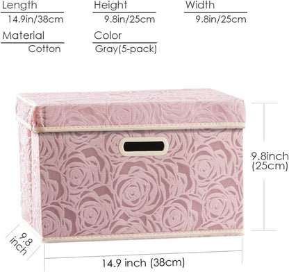 PRANDOM Larger Collapsible Storage Bin with Lid [1-Pack] Fabric Decorative Storage Box Cube Organizer Container Baskes with Handles Divider for Bedroom Closet Living Room Pink 17.7x11.8x11.8 Inch