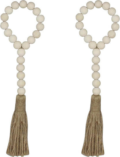 Boho Decor Wood Beads Garland Farmhouse Wall Hanging Decorations Natural Wooden Bead Tassel Decorative for Coffee Table Christmas and Prayer (Nature, 58")