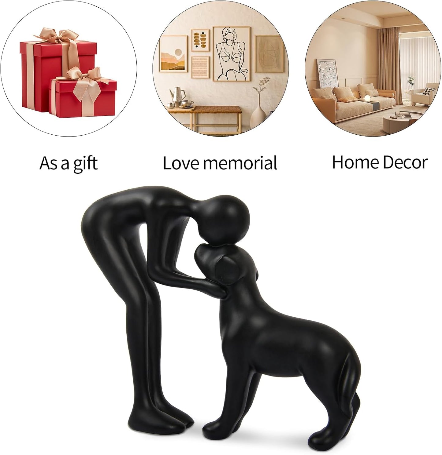Abstract Resin Hand-Painted Sculpture of Person and Dog Bonding – Head-to-Head Intimate Figurine Decoration for Office、Living Room、Bedroom、Home， Memory Gifts for Pet Lovers (Sandstone)