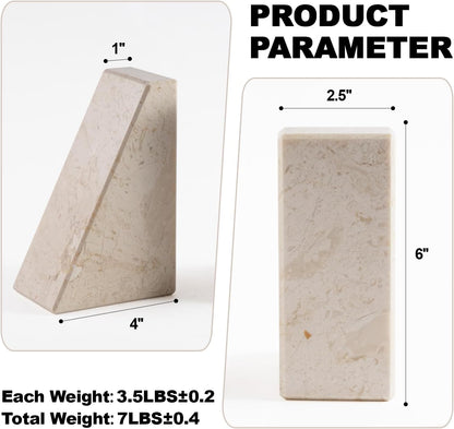 Karibiber Travertine Bookends for Heavy Books, Marble Decorative Bookends for Shelves, Heavy-Duty Stone Book Ends for Hardback Book & Cookbooks, Unique Book Stopper & Holder, Travertino Italy