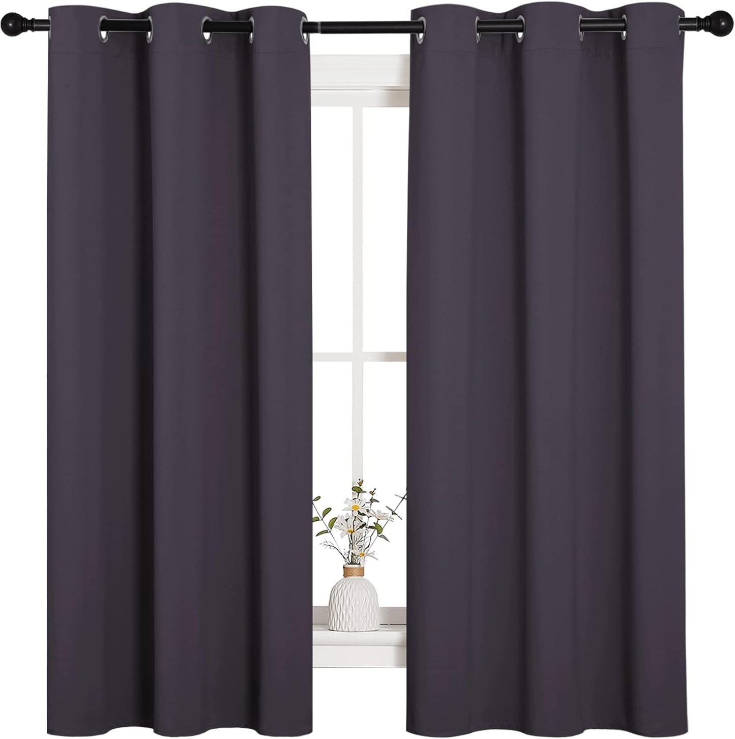 NICETOWN Halloween Pitch Black Solid Thermal Insulated Grommet Blackout Curtains/Drapes for Bedroom Window (2 Panels, 42 inches Wide by 63 inches Long, Black) - Colors D