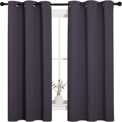 NICETOWN Halloween Pitch Black Solid Thermal Insulated Grommet Blackout Curtains/Drapes for Bedroom Window (2 Panels, 42 inches Wide by 63 inches Long, Black) - Colors D