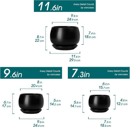 vancasso 3-Pack Ceramic Plant Pots, 3.7/4.8/6.2 Inch Indoor Planters with Saucers & Drainage Hole Planter pots for Indoor Plants and Flower, White