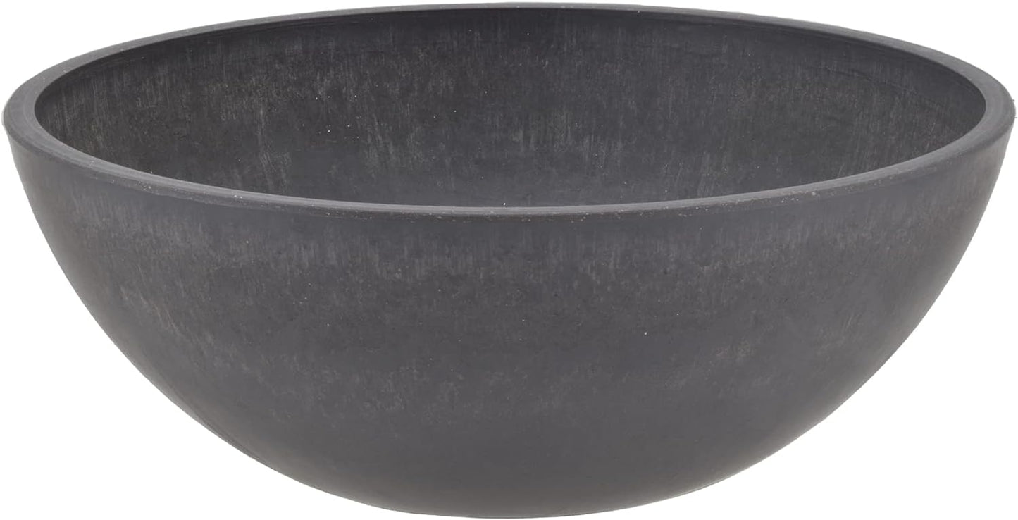PSW Pot Collection M30DC 12-inch Plastic/Stone/Wood Composite Low Bowl Planter – No Drainage Hole (Drillable), Shallow Indoor/Outer Pot for Succulents, Bonsai, Fairy Gardens, Herbs, Dark Charcoal
