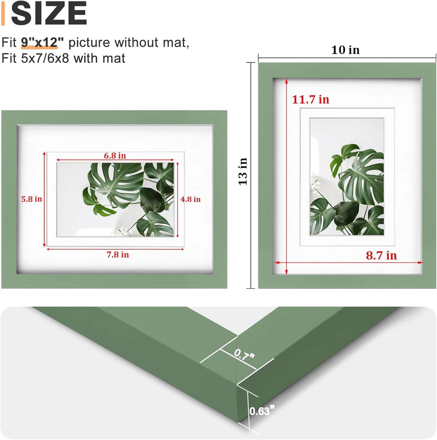 Egofine 12x16 Picture Frame Black, Covered by Plexiglass Made of Solid Wood, Display Pictures 9x12 and 11x14 with Mat or 12x16 Without Mat, for Wall Mounting Photo Frame - Colors A