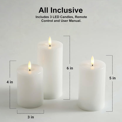 Stmarry Ivory Flameless Candles with Remote and Timer, Real Wax Made LED Pillar Candles Battery Operated with 3D Flickering Flame - 3" x 4",5",6" - Set of 3