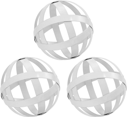 Kesywale 3.3 Inch Decorative Spheres Set of 3, Metal Band Decorative Balls Orbs Metal Spheres Home Decor Accents Dining Table Centerpieces for Living Room Bedroom Kitchen Office Coffee Table (Blue)