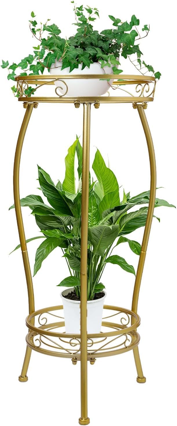 Kavlium Plant Stand Indoor Outdoor，Tall Black Metal Rustproof Stable Plant Stands，2 Tier 27.1 inch Multiple Plant Rack Holder Rack Flower Pot Stand Heavy Duty Plant Shelf