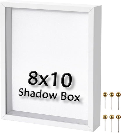 8x10 Shadow Box Frame | Soft Linen Back & Push Pins Included, Polystyrene Glass Memory Display Case for Flowers, Tickets & Cherished 3D Items, Black