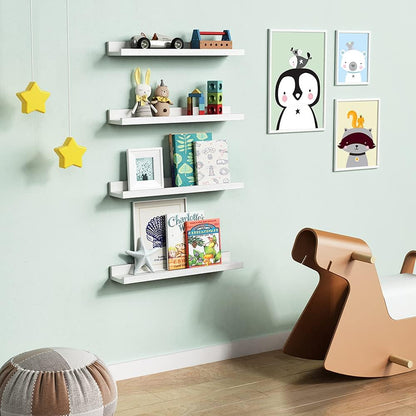 Forbena 36 Inch Floating Shelves for Wall 4-Pack, Large Nursery Book Shelves Bookshelf for Kids Bedroom, Long Picture Ledge Shelf with Lip for Living Room Photo Frames Art Display (White Solid Wood)
