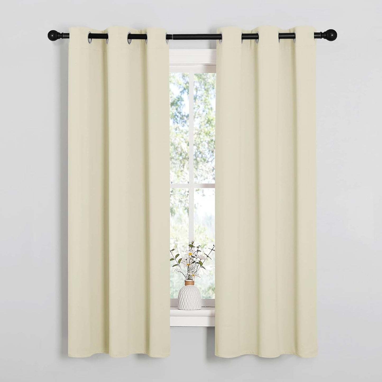 NICETOWN Halloween Pitch Black Solid Thermal Insulated Grommet Blackout Curtains/Drapes for Bedroom Window (2 Panels, 42 inches Wide by 63 inches Long, Black) - Colors C