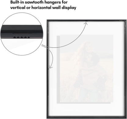 Americanflat Aluminum 11x14 Floating Picture Frame with Shatter-Resistant Glass - Use as 8x10 Picture Frame or Display 11x14 Photo - Signature Float Collection - Photo Frames for Wall Display - Black