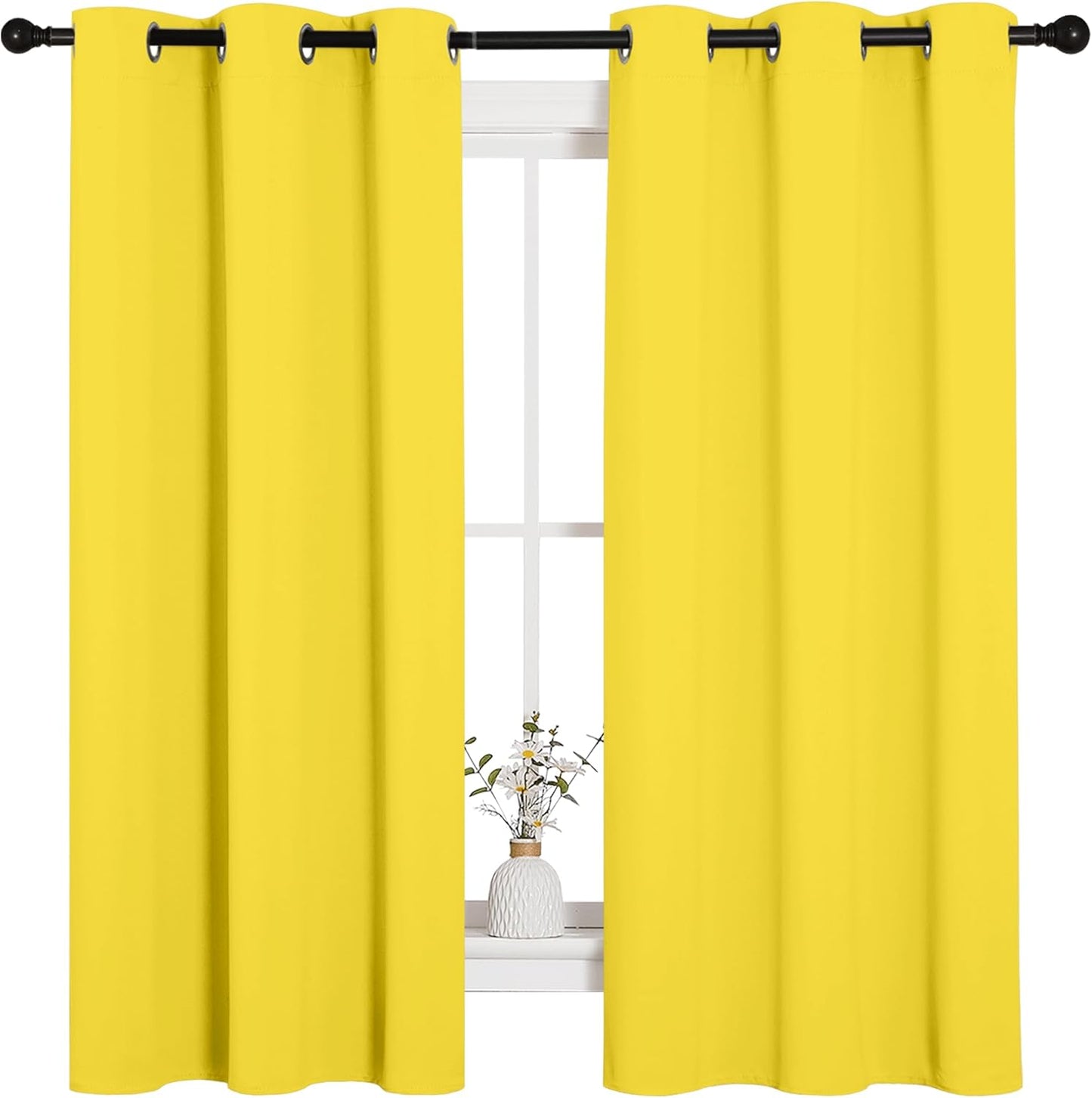NICETOWN Halloween Pitch Black Solid Thermal Insulated Grommet Blackout Curtains/Drapes for Bedroom Window (2 Panels, 42 inches Wide by 63 inches Long, Black) - Colors C